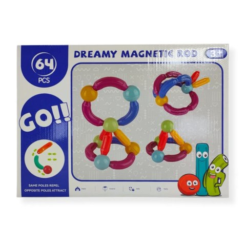 Magnetyczne pałeczki i kulki konstrukcyjne 64 el. - Dreamy 3+