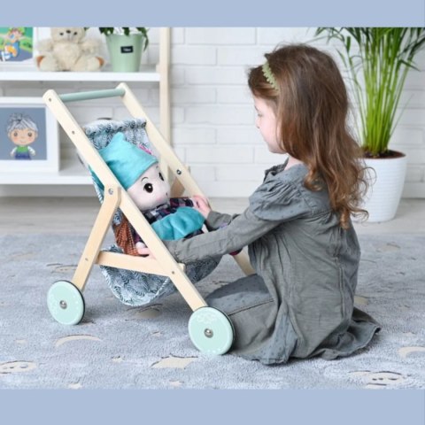 Wózek spacerowy dla lalek drewniany miętowy - Adam Toys 1+