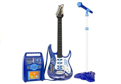 Gitara Elektryczna Struny Mikrofon Wzmacniacz Niebieska Gitara Elektryczna Struny Mikrofon Wzmacniacz Niebieska