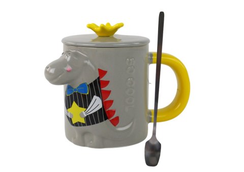 Kubek Ceramiczny z Pokrywką Szary Dinozaur 400 ml Kubek Ceramiczny z Pokrywką Szary Dinozaur 400 ml