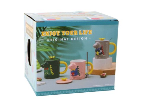 Kubek Ceramiczny z Pokrywką Szary Dinozaur 400 ml Kubek Ceramiczny z Pokrywką Szary Dinozaur 400 ml