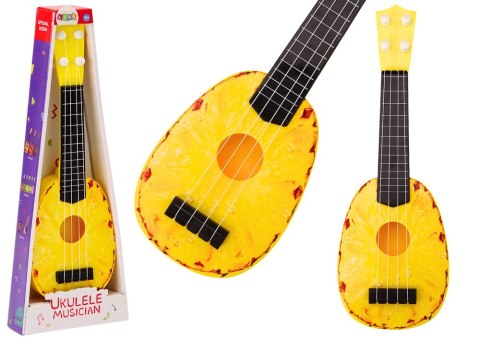 Ukulele Dla Dzieci Mini Gitara 4 Struny Motyw Ananasa Gitarka Żółta 15″ Ukulele Dla Dzieci Mini Gitara 4 Struny Motyw Ananasa Gitarka Żółta 15″