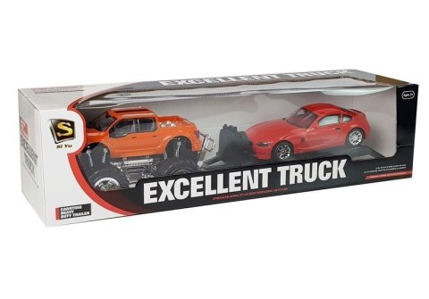 Zestaw Pojazdów Pomarańczowy Monster Truck Czerwone BMW Laweta 58 cm Zestaw Pojazdów Pomarańczowy Monster Truck Czerwone BMW Laweta 58 cm